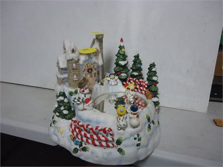 Ceramic Snowbell Musical Snowman Skating Candle. Tested & Works
