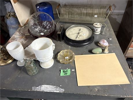 Misc Lot, Clock, Decor, Record Rack