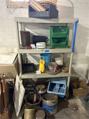 Shelf Lot, Flower Pots, Pans, Storage