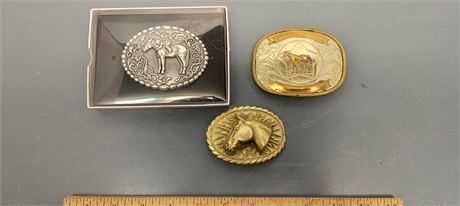 3 Horse Themed Belt Buckles