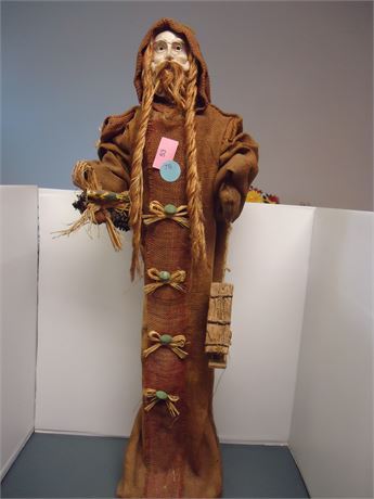 3 Foot Tall Old World Style Santa Face Has Cracks In It. Please Look At Pictures