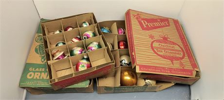 4 Boxes Of Vintage Christmas Ornaments. One Shiny Brite