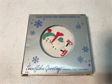 Snowflake Greetings Bisque Ornaments (Snowman)