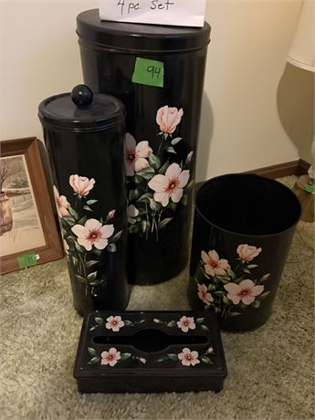Vintage Black Metal Mid Century Hamper, Umbrella Stand, Trash Can, Tissue Box