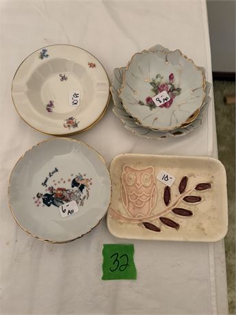Vintage Small Plates, Ashtrays, Owl