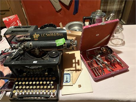 Misc Lot, Typewriter, Flatware, Toaster