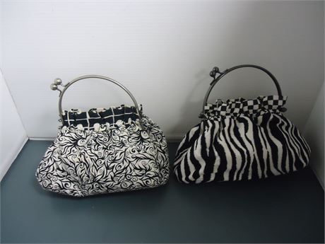 2 Small Black & white Purses