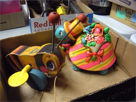 Vintage Buzzy Bee Toy & Ceramic Turtle Statue