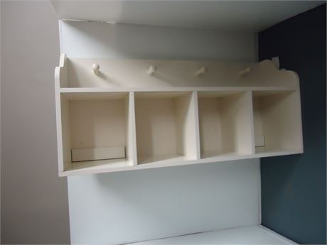 White Shelf With Coat Hooks