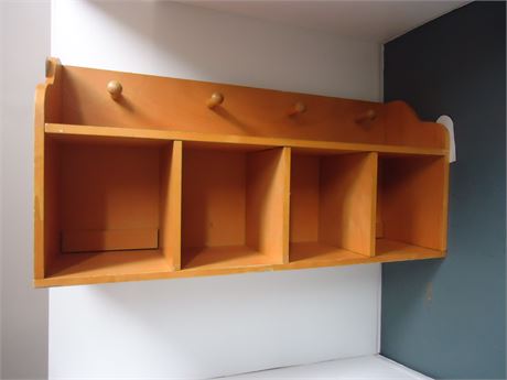 Brown Shelf With Coat Hooks