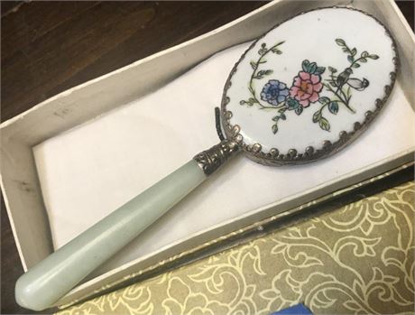 Vintage Miniature Hand Mirror with Stone Handle