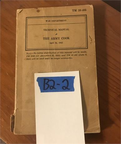 WWII War Department Technical Manual The Army Cook