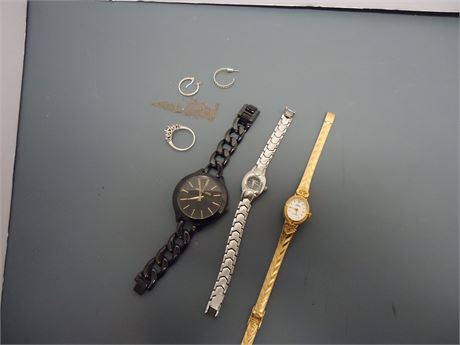 Possible Michael Kors Watch & Gucci Watch & Sterling Mismatched Ear Rings & Ring