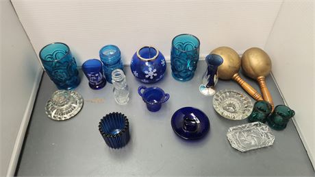 Blue & Clear Glassware & Misc. Items