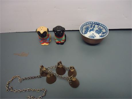 Salt & Pepper Shakers & Vintage Bells & Bowl