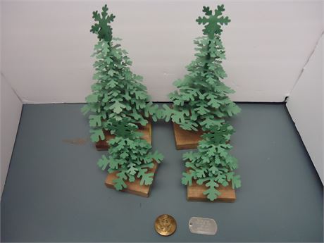 2 Metal Trees & Dog Tag & Military Button
