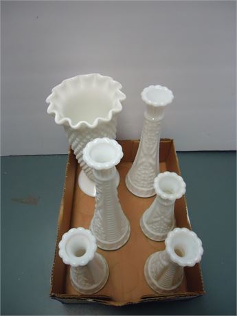 Lot Of Milk Glass Flower Vases
