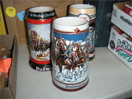 2 Budweiser Beer Steins & One Miller Beer Stein