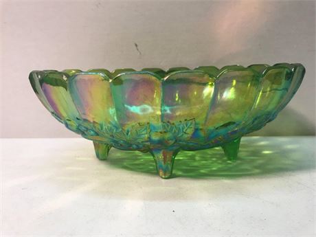 Vintage Indiana Green Carnival Grape Harvest Footed Fruit Bowl