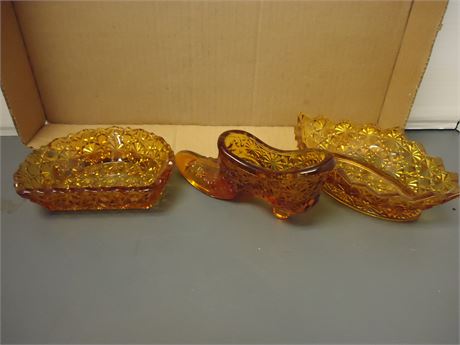 Amber Daisy & Button Glassware