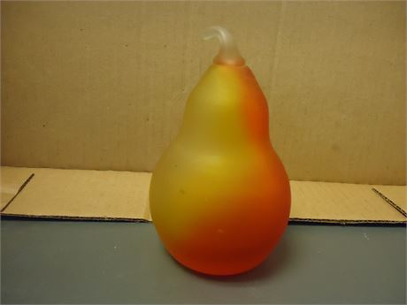 Vintage Art Glass Orange And Yellow Frosted Glass Pear
