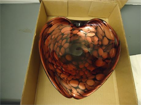 Vintage Murano Glass Red Metallic Rose Shaped Bowl 9"
