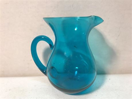 Hand Blown Blue Glass Art Glass Pitcher