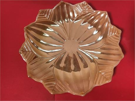 Vintage Peach Luster Glass Anchor Hocking Lotus Flower Plate