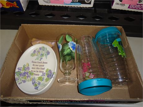 Drinking cups and plaque