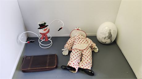 Metal Snowman Decoration & clown Doll & Misc.