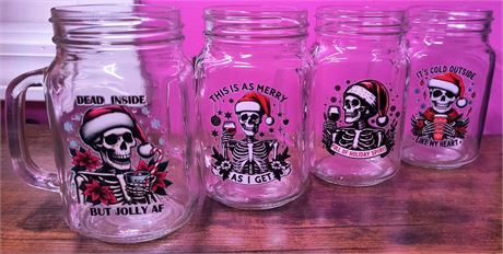 4 Custom Made Skeleton Christmas Drink Glasses
