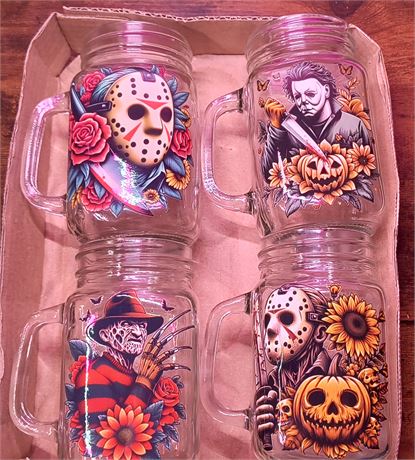 4 Custom Made Horror Themed Drink Glasses