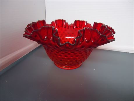 Red Ruffled Hobnail Bowl