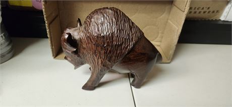 Wood Carved Buffalo Statue