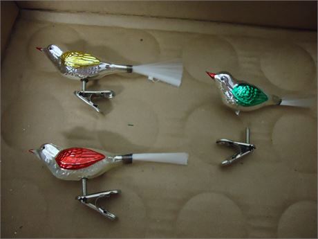 Vintage Blown Glass Birds Clip On Ornaments