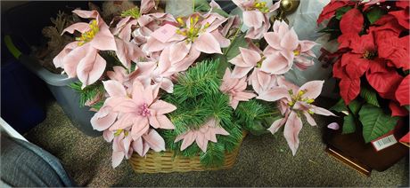 Christmas Artificial Poinsette Basket