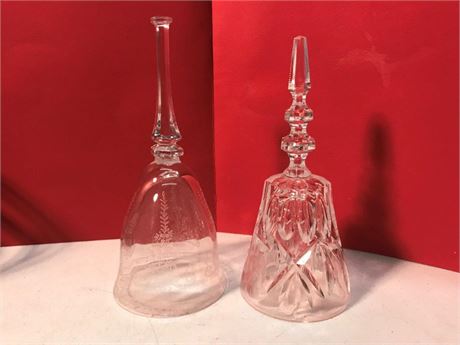 2 Clear Cut Glass Bells
