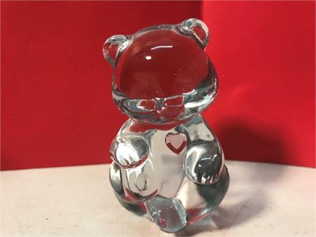 Fenton Birthday Bear July Red Heart Paperweight
