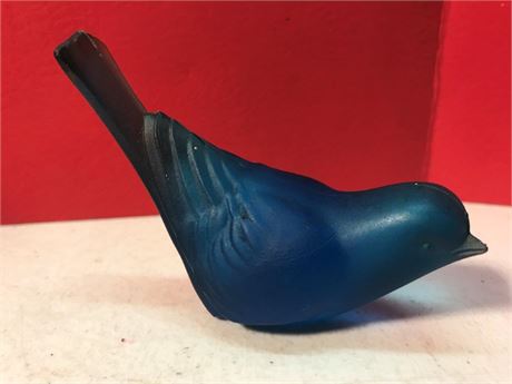 Frosted Glass Blue Bird Figurine Satin Glass