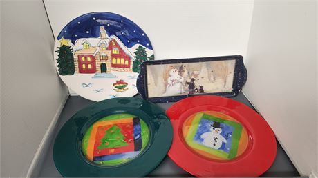 2 Crate & Barrel Cookie Platters & Misc. Christmas Platters