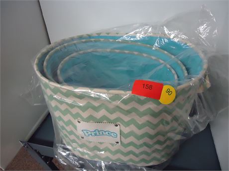 3 Prince Fabric Storage Containers. Need Cleaned. Has Water Marks On Them.