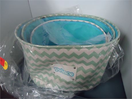 Set Of 3 Prince Fabric Storage Baskets. Has Some Water Marks On Them.