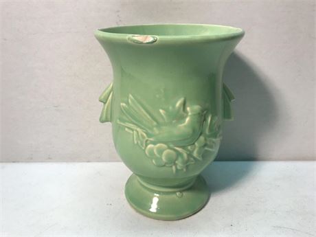 McCoy Pottery USA Green Cardinal Bird Berries Leaves Vase