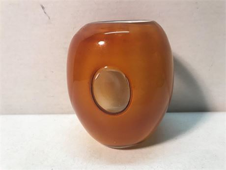 MCM Orange Murano Glass Optic Mediterranean 5" Tall Vase