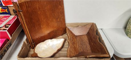 Wooden book cover and 2 trays