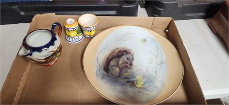 Squirrel plate and misc. glassware