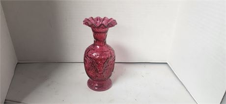 Cranberry Glass Ruffled Vase
