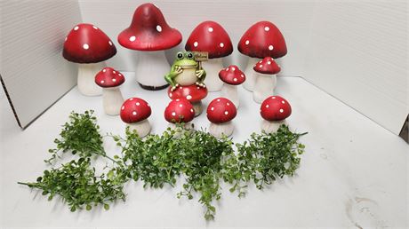 Frog & Mushrooms. Various Sizes & Greenery