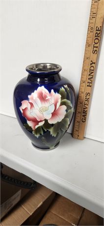 Cobalt Blue Vase With Pink Flower