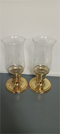 Hurricane Brass And Glass Candle Holders